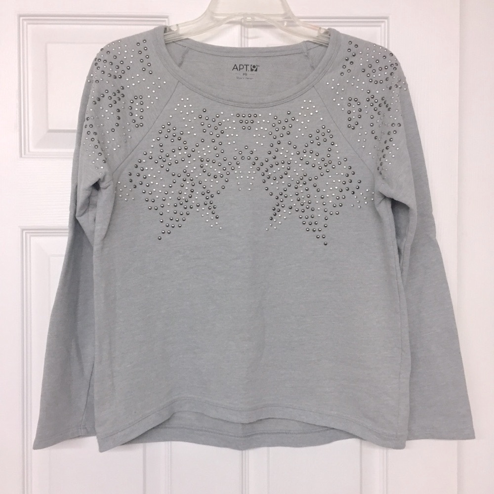 French Terry Studded Embellished Oversized Boxy Sage Green Sweatshirt Sz SP